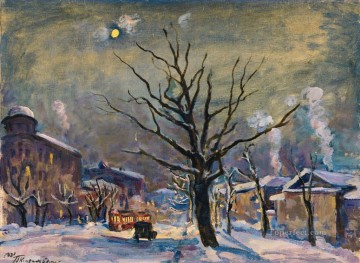 Artworks in 150 Subjects Painting - BOLSHAYA SADOVAYA BY MOONLIGHT Petr Petrovich Konchalovsky snow landscape